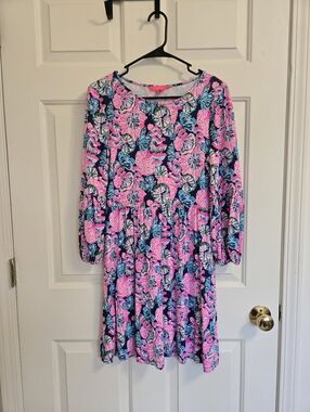 Lilly Pulitzer Auralia Dress Print Oyster Bay Navy Shroom With A View Size Small